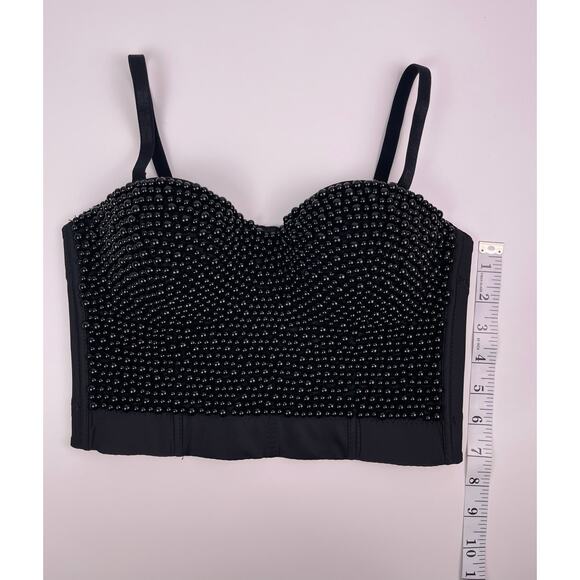 Black Beaded Corset Bustier Crop Top Bralette with Removable Straps | Size S - Picture 7 of 11